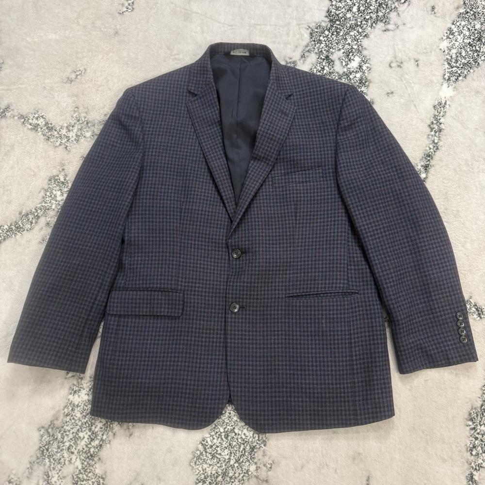 Jos A Bank Traveler Mens 44R 100% Wool Sport Coat‎ Blazer Blue Checer Two Button
